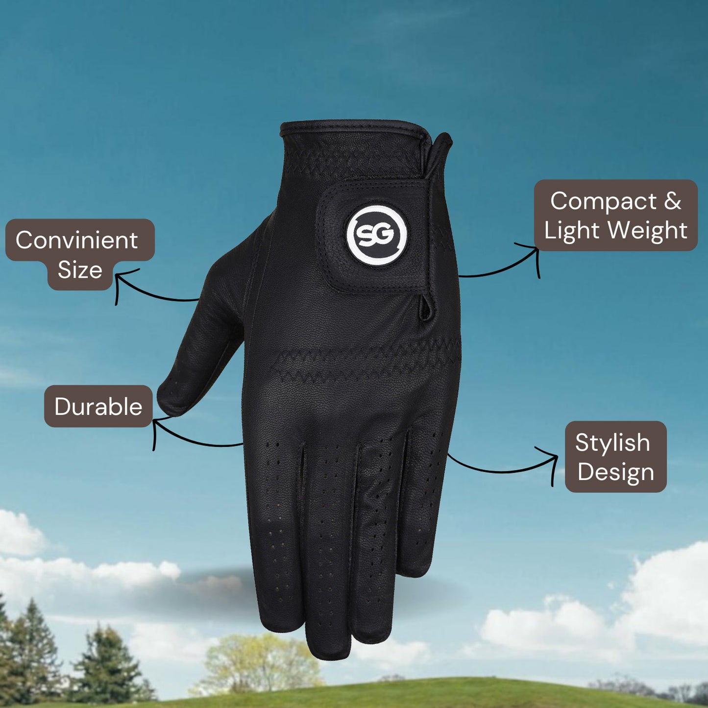 Guanti da golf SG Men Black Cabretta Leather Pelle di prima qualità per golfisti sia mancini che destri