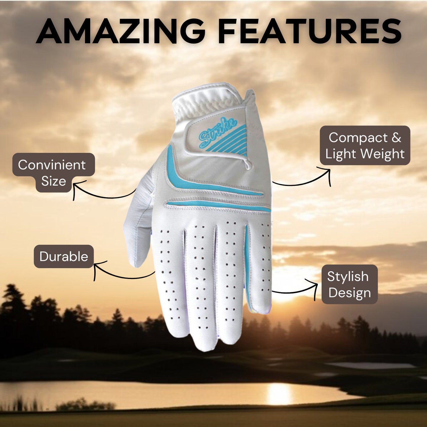 Ladies/WomenAll weather Golf Gloves - Cabretta Leather Palm Patch and thumb - Better Grip - Flexible Hand Movement – Adjustable Velcro Closure - 5 Colors