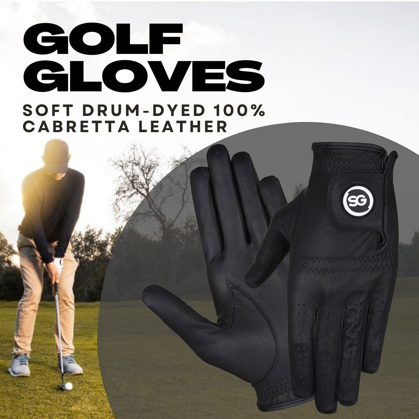 Guanti da golf SG Men Black Cabretta Leather Pelle di prima qualità per golfisti sia mancini che destri