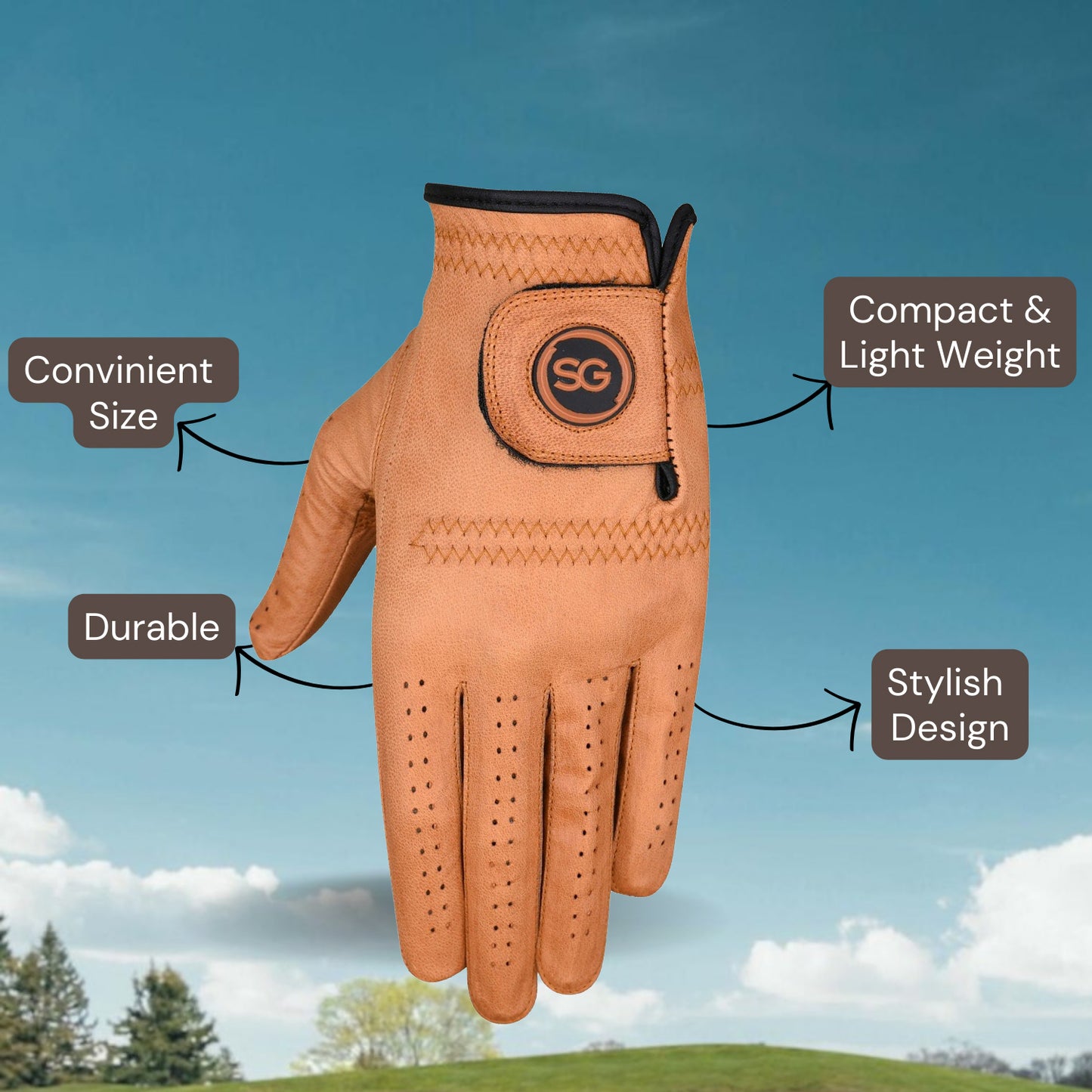 SG Herren Gelbgold Cabretta Leder Golfhandschuhe Premium Qualität Leder für Links- und Rechtshänder