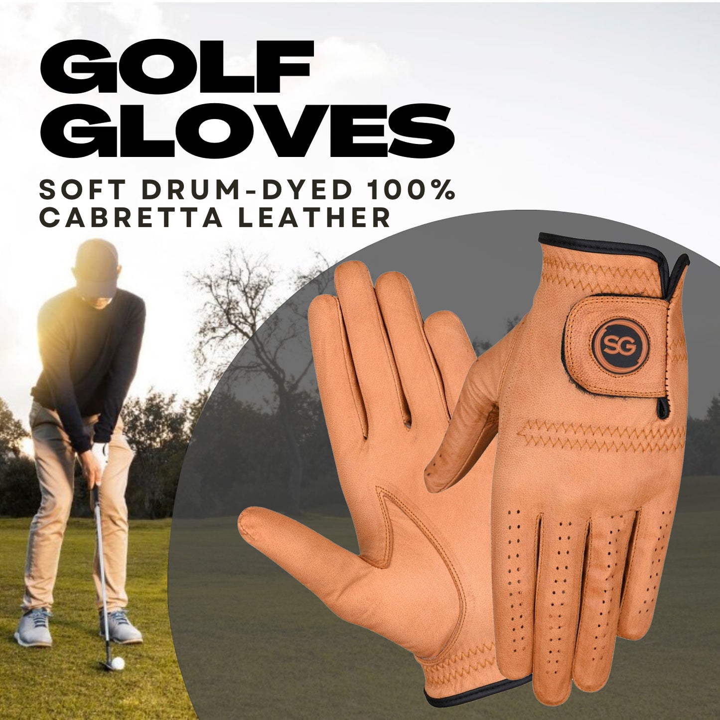 SG Herren Gelbgold Cabretta Leder Golfhandschuhe Premium Qualität Leder für Links- und Rechtshänder