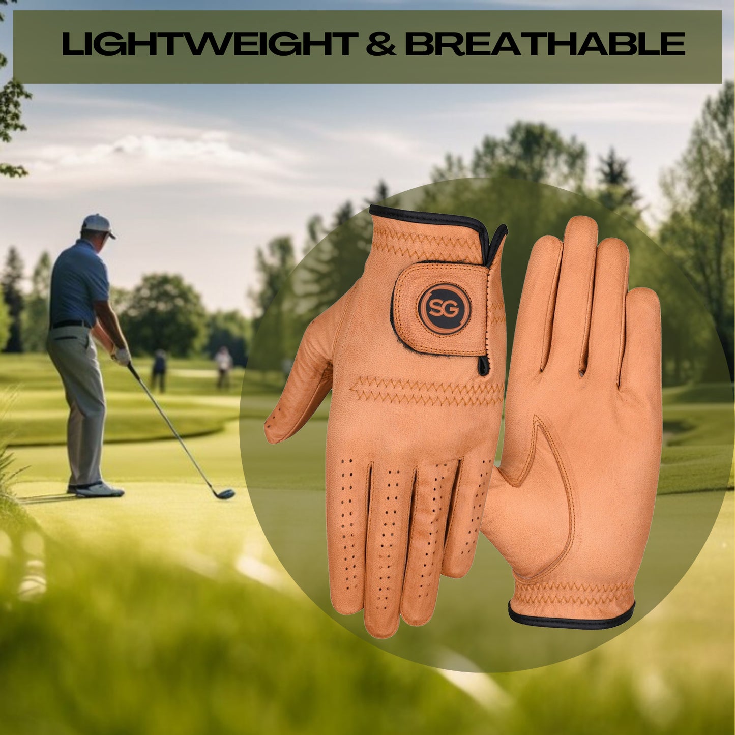 SG Herren Gelbgold Cabretta Leder Golfhandschuhe Premium Qualität Leder für Links- und Rechtshänder