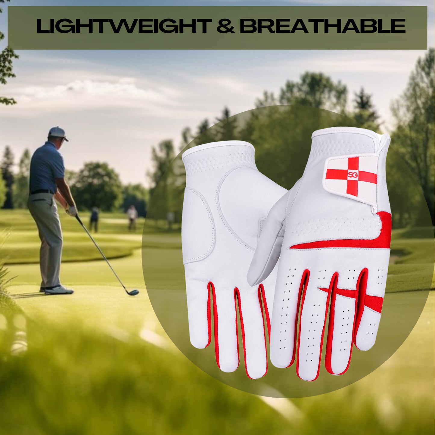 06042 - SG Men Cabretta Leather Golf Gloves England Logo premium quality