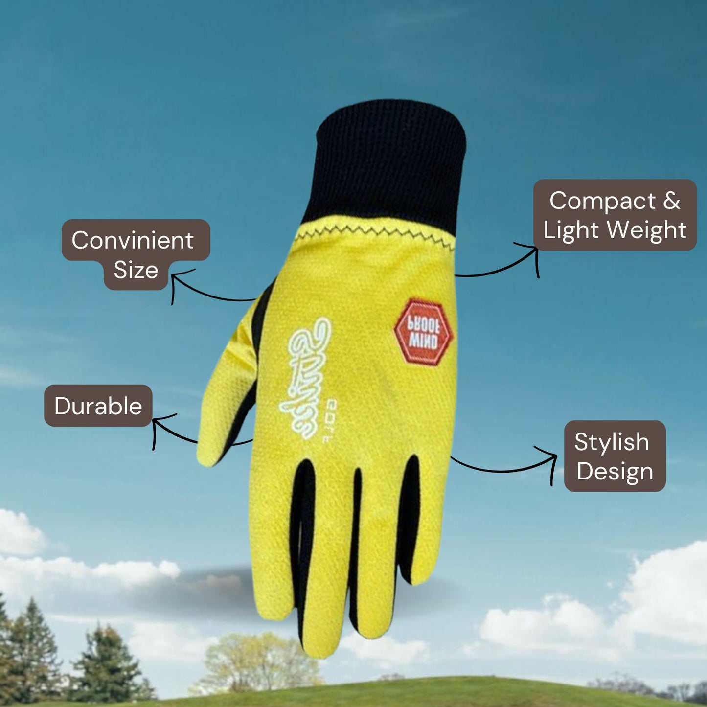 Guanti da golf invernali SG da donna giallo/nero termici antivento foderati in pile resistenti all'acqua