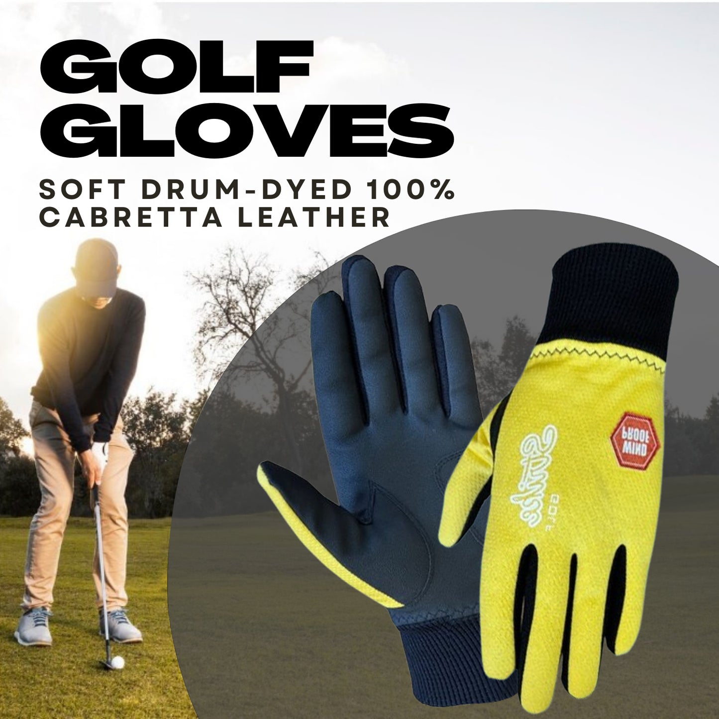 Guanti da golf invernali SG da donna giallo/nero termici antivento foderati in pile resistenti all'acqua