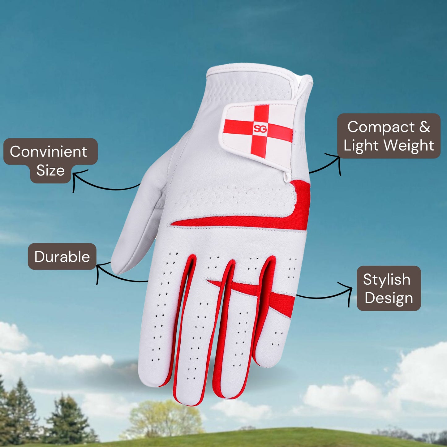 06042 - SG Men Cabretta Leather Golf Gloves England Logo premium quality