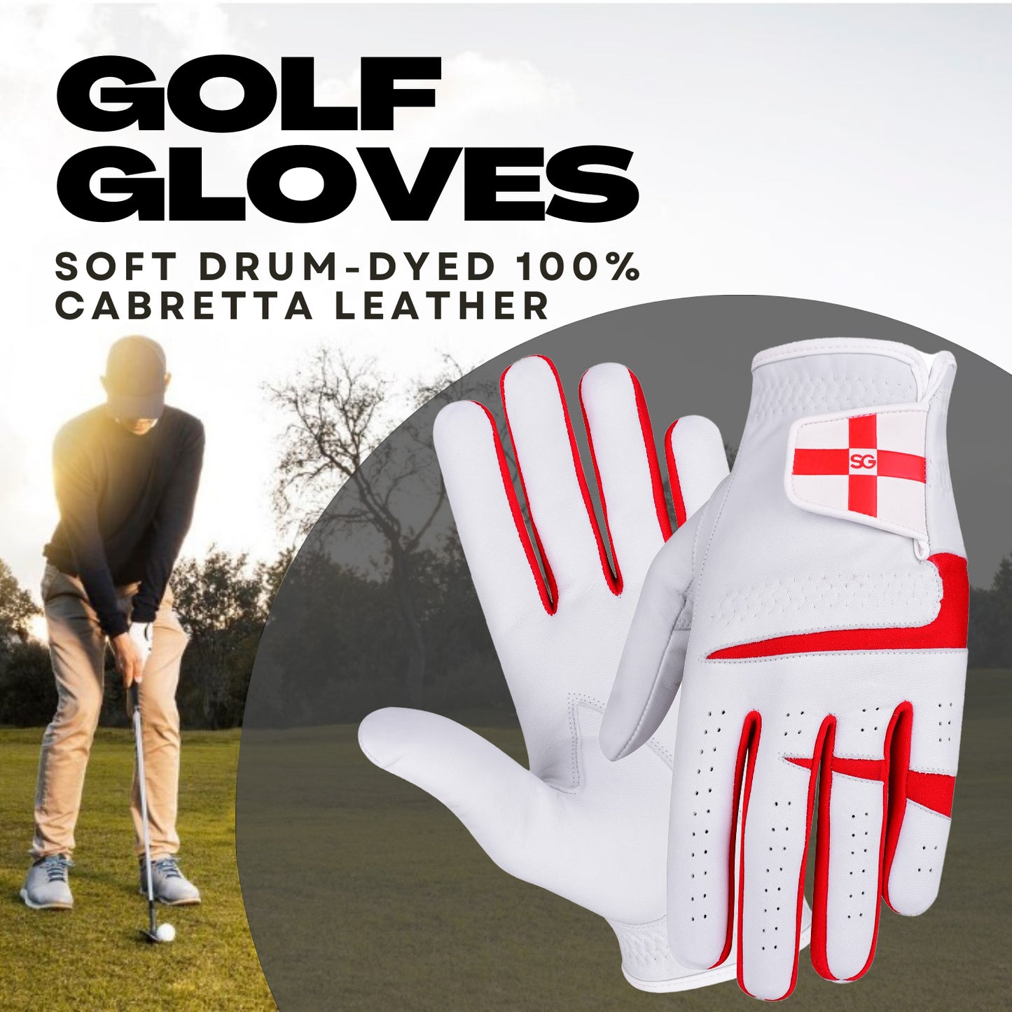 06042 - SG Men Cabretta Leather Golf Gloves England Logo premium quality