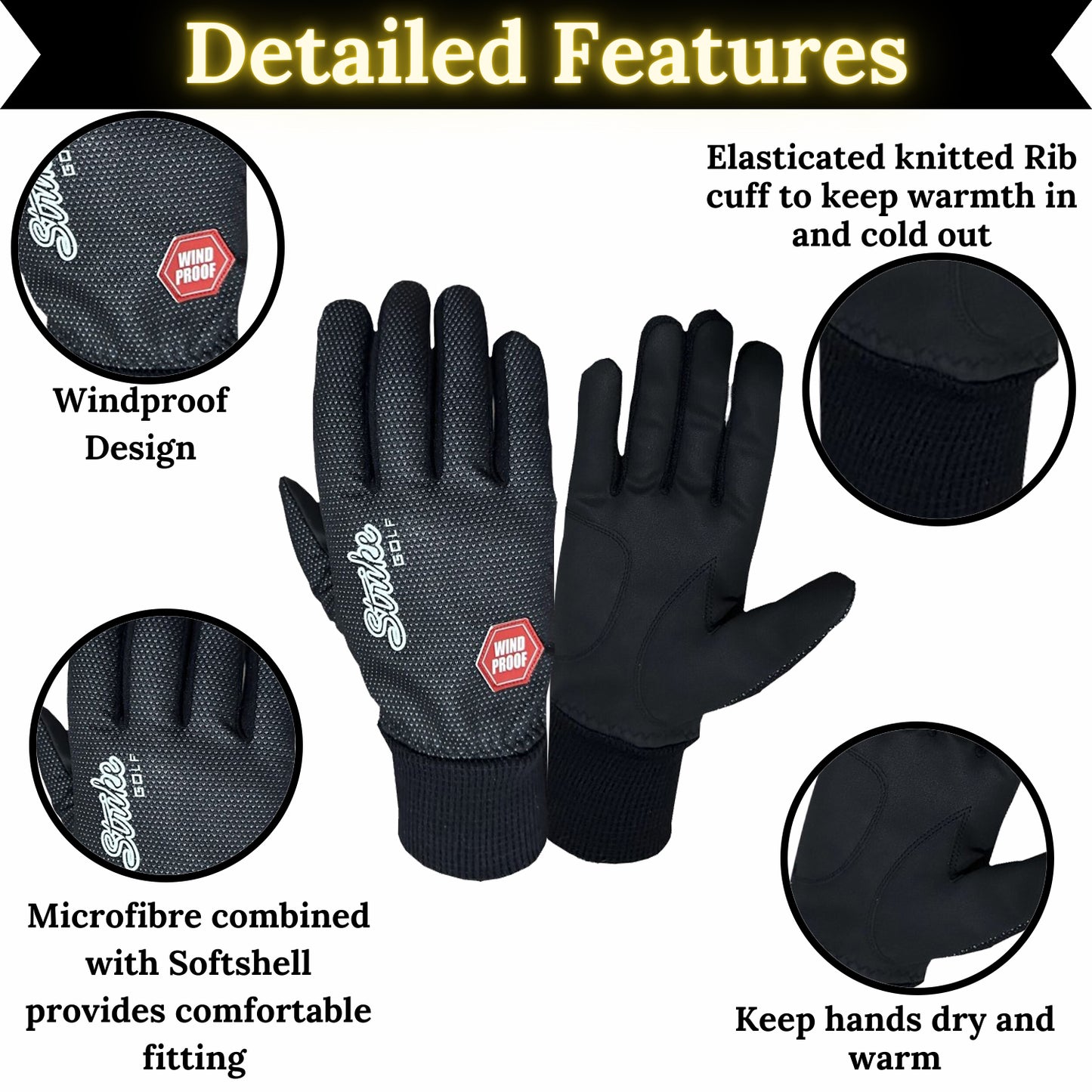 SG Men Women Black Winter golf gloves thermal windproof fleece lined water resistant