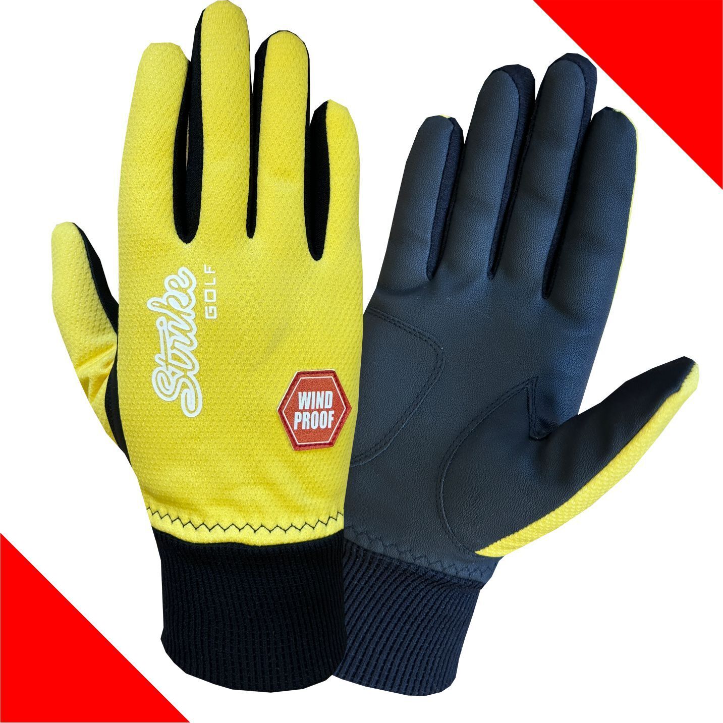 Guanti da golf invernali SG da donna giallo/nero termici antivento foderati in pile resistenti all'acqua