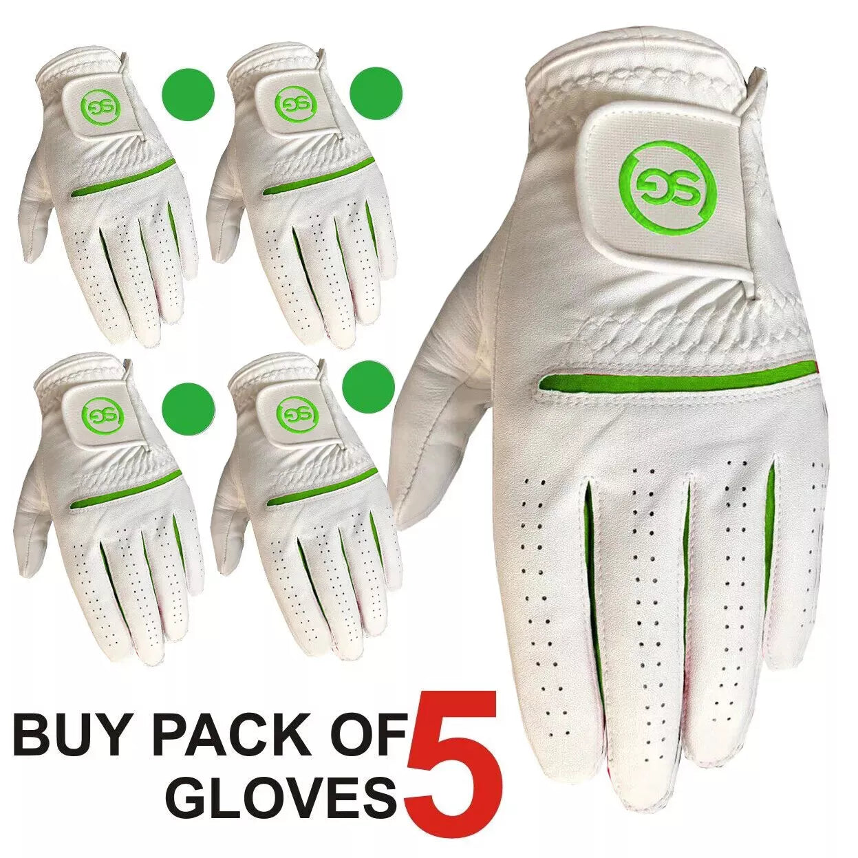06035 - SG Men Green/White All weather Golf Gloves Cabretta leather palm patch and Thumb