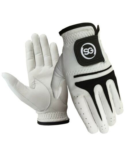 06028 - SG Men White & Black AAA Cabretta Leather Golf Gloves Premium Quality