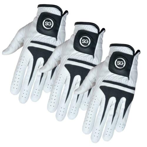 06028 - SG Men White & Black AAA Cabretta Leather Golf Gloves Premium Quality