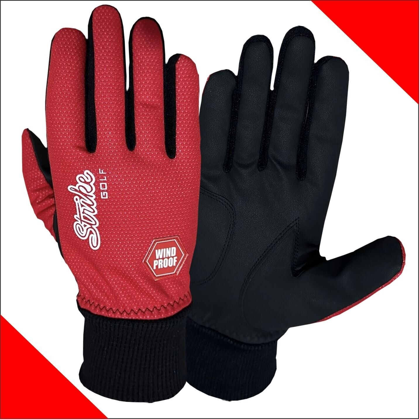 Guanti da golf invernali SG Men Red, termici, antivento, foderati in pile, resistenti all'acqua