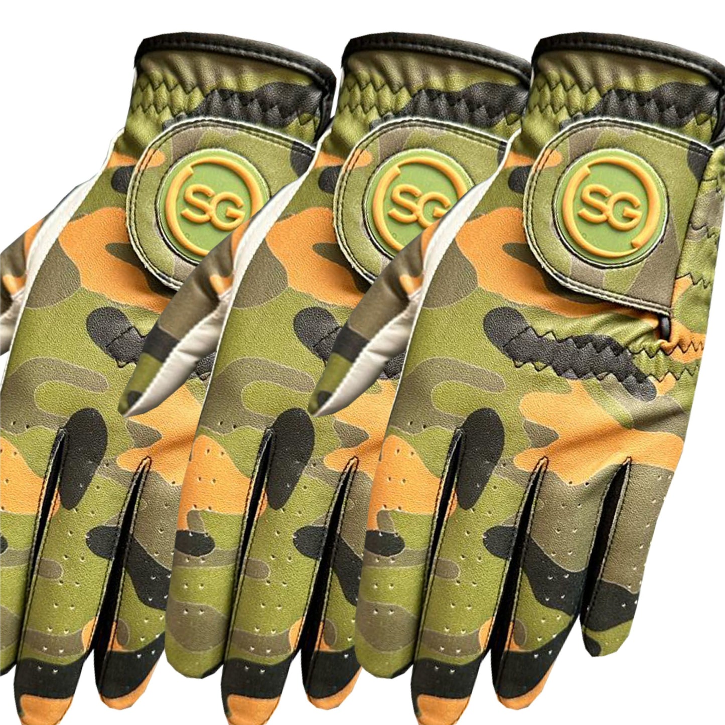 SG Herren Green Camo Golfhandschuhe Cabretta Leder Handfläche + Patch und Daumen