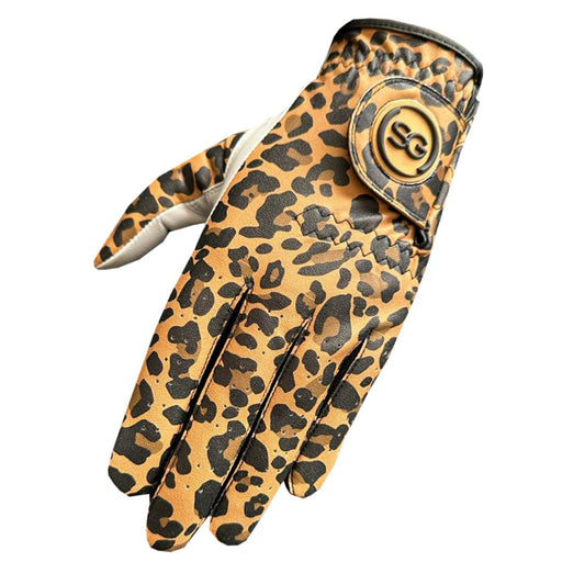 SG Ladies/Women’s Golf Gloves Comfortable Cabretta Leather & Microfibre Material – Left Hand Glove for Right Handed Golfer - Leopard Print - Better Grip - Flexible Hand Movement – Adjustable Velcro Closure