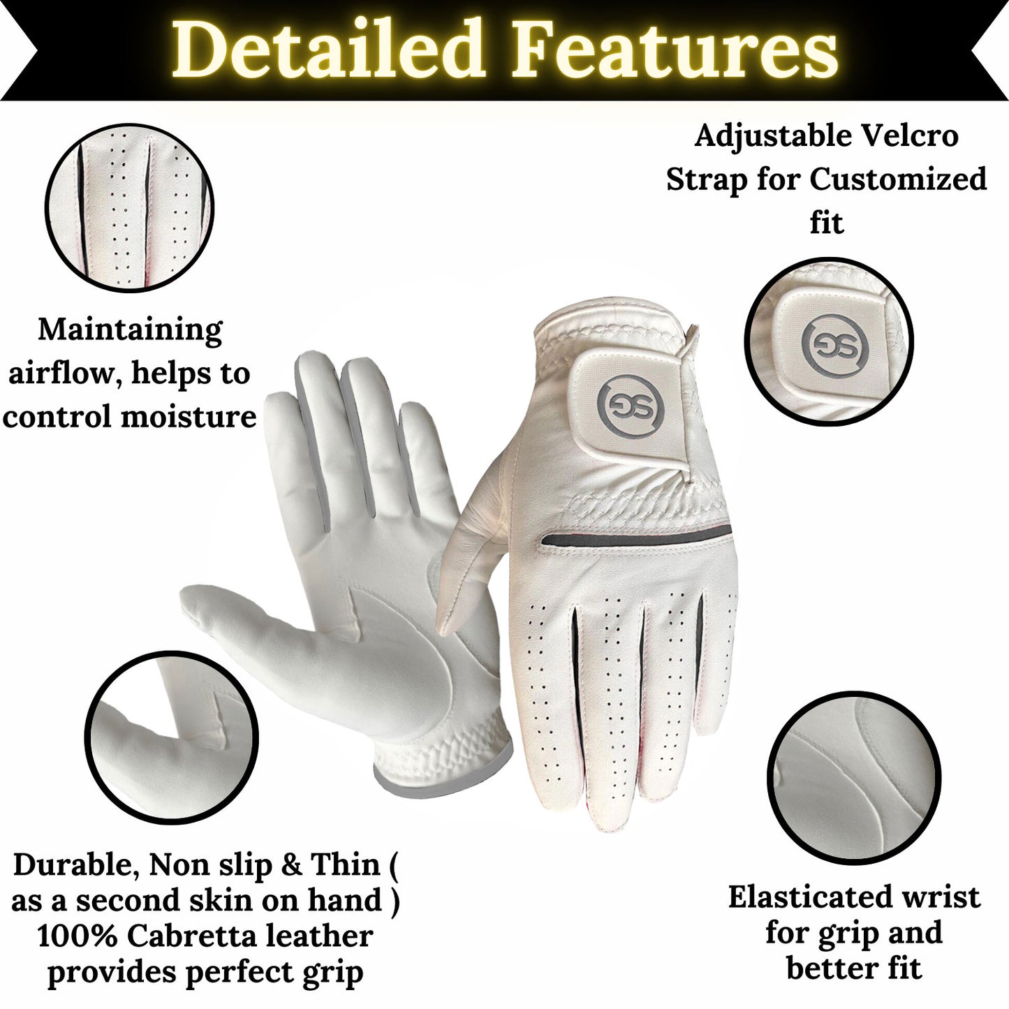 SG Men Grey/White All weather Golf Gloves Cabretta leather palm patch and Thumb Multipack