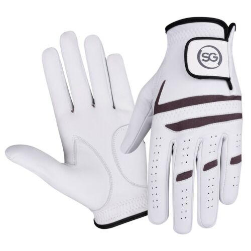 SG Men Cabretta Leather Golf Gloves Grey/White Premium Quality - Left hand for Right handed Golfers - Right hand for Left handed Golfers