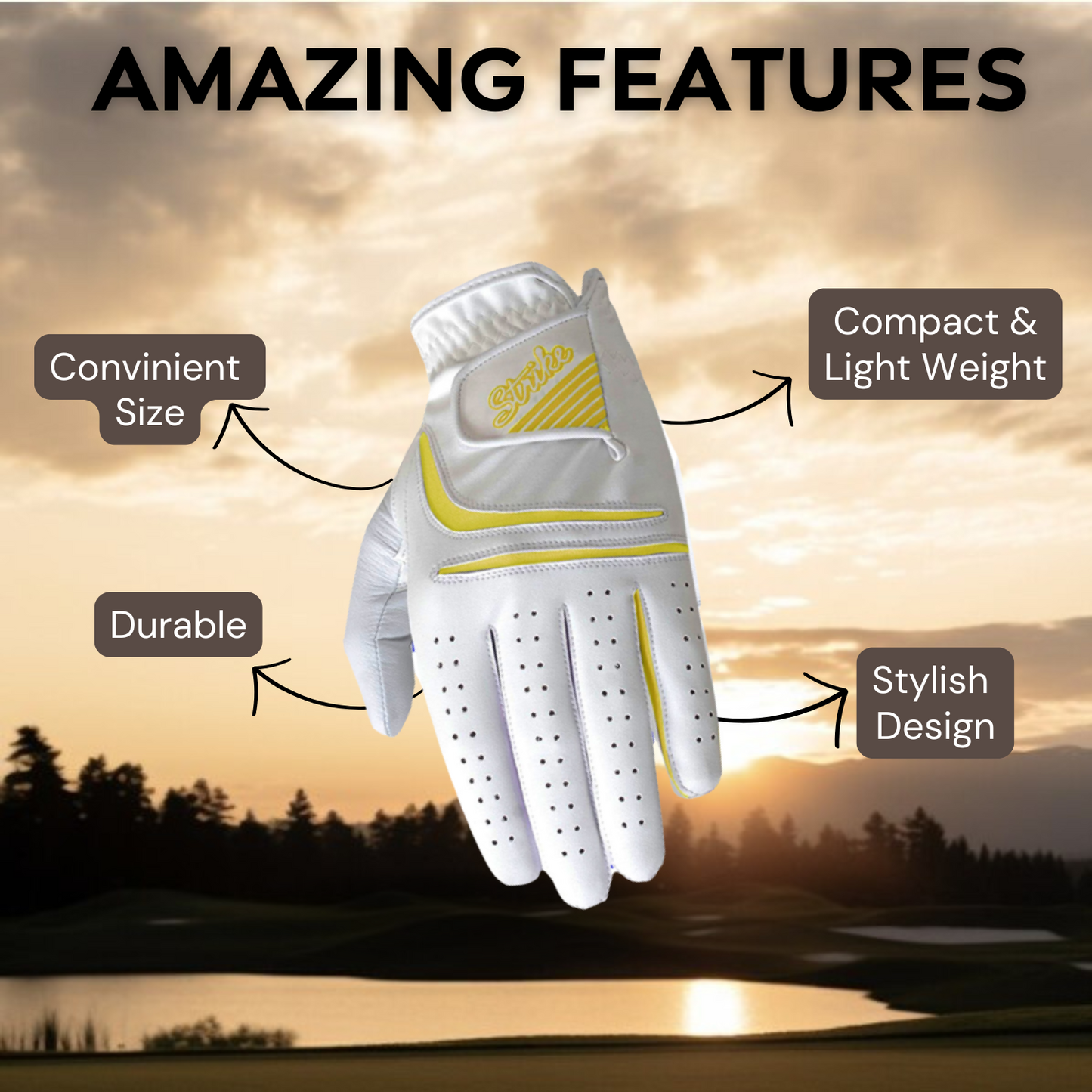 Ladies/WomenAll weather Golf Gloves - Cabretta Leather Palm Patch and thumb - Better Grip - Flexible Hand Movement – Adjustable Velcro Closure - 5 Colors