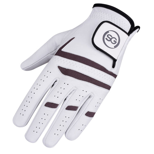 SG Men Grey/White Cabretta Leather Golf Gloves Premium Quality