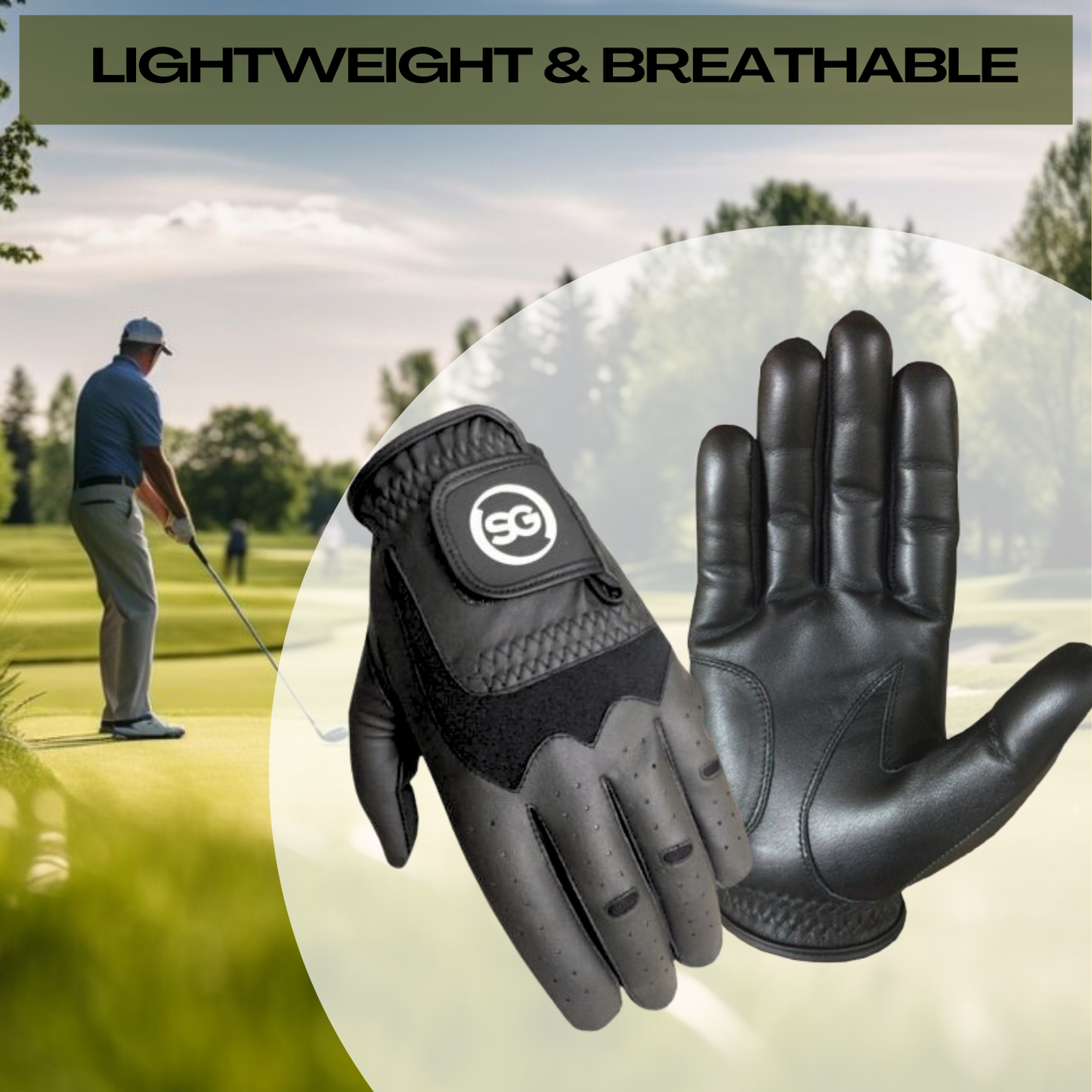 SG Men Black All weather Golf Gloves Cabretta leather palm patch and thumb