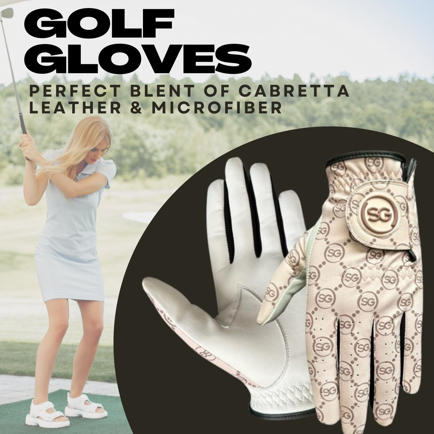 Ladies/Women Golf Gloves Cabretta Leather Palm +Patch and thumb - Multi Design Pack - Better Grip - Flexible Hand Movement – Adjustable Velcro