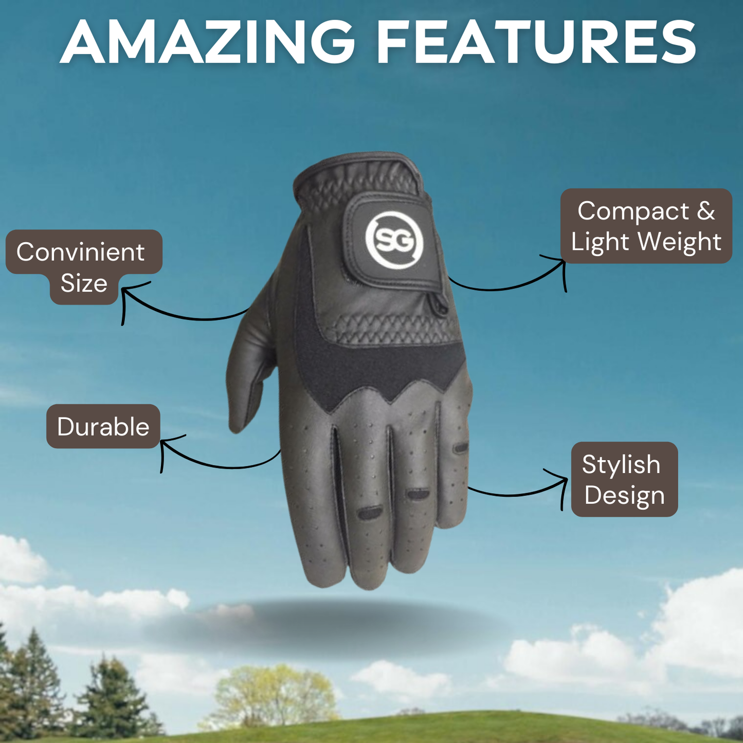 SG Men Black All weather Golf Gloves Cabretta leather palm patch and thumb