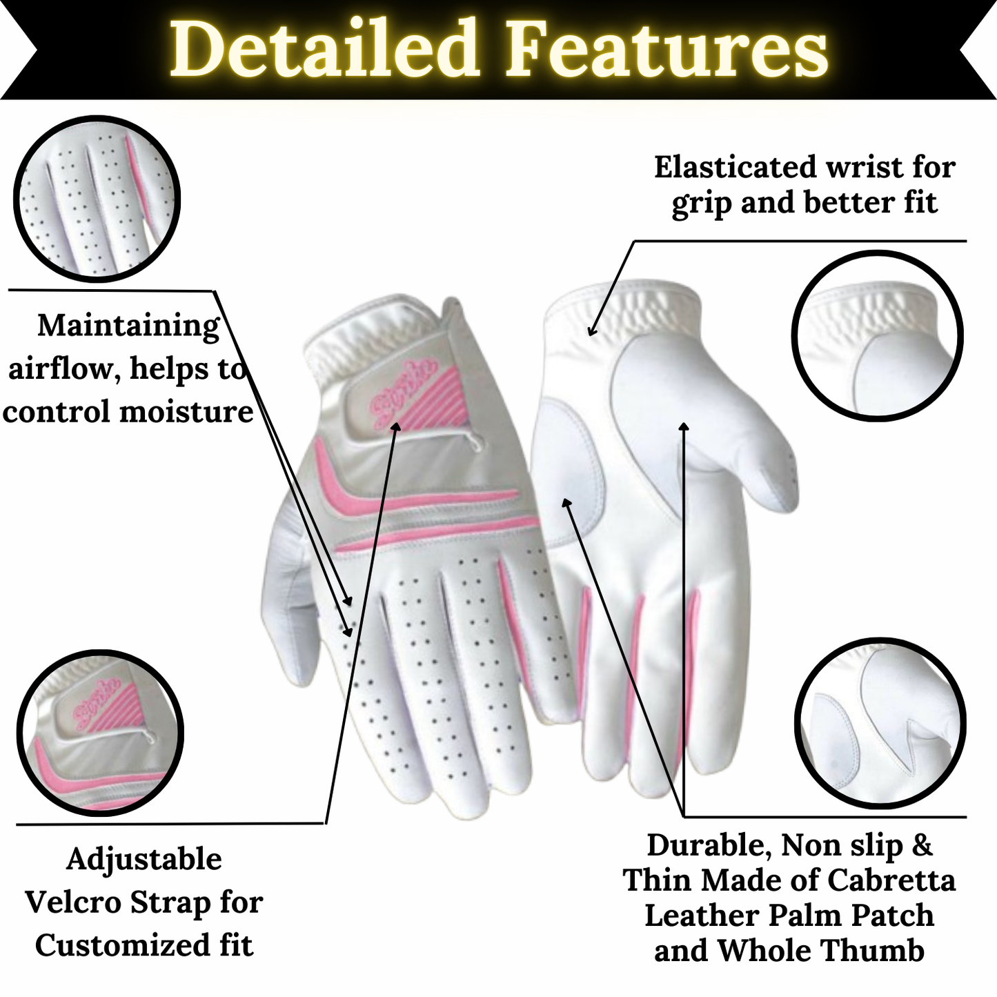 SG Women Pink All Weather Golf Gloves Cabretta Leather palm patch and thumb Multipack