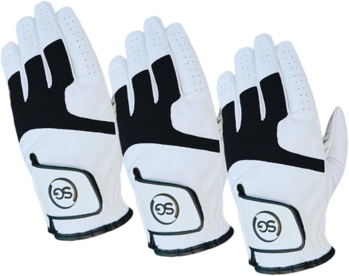 All Weather Men Golf Gloves Cabretta Leather Thumb and Palm Patch, Suitable for All Weather Conditions - Soft Feel Grip - For Both Left Right Handed Golfer - White&Black Pilot