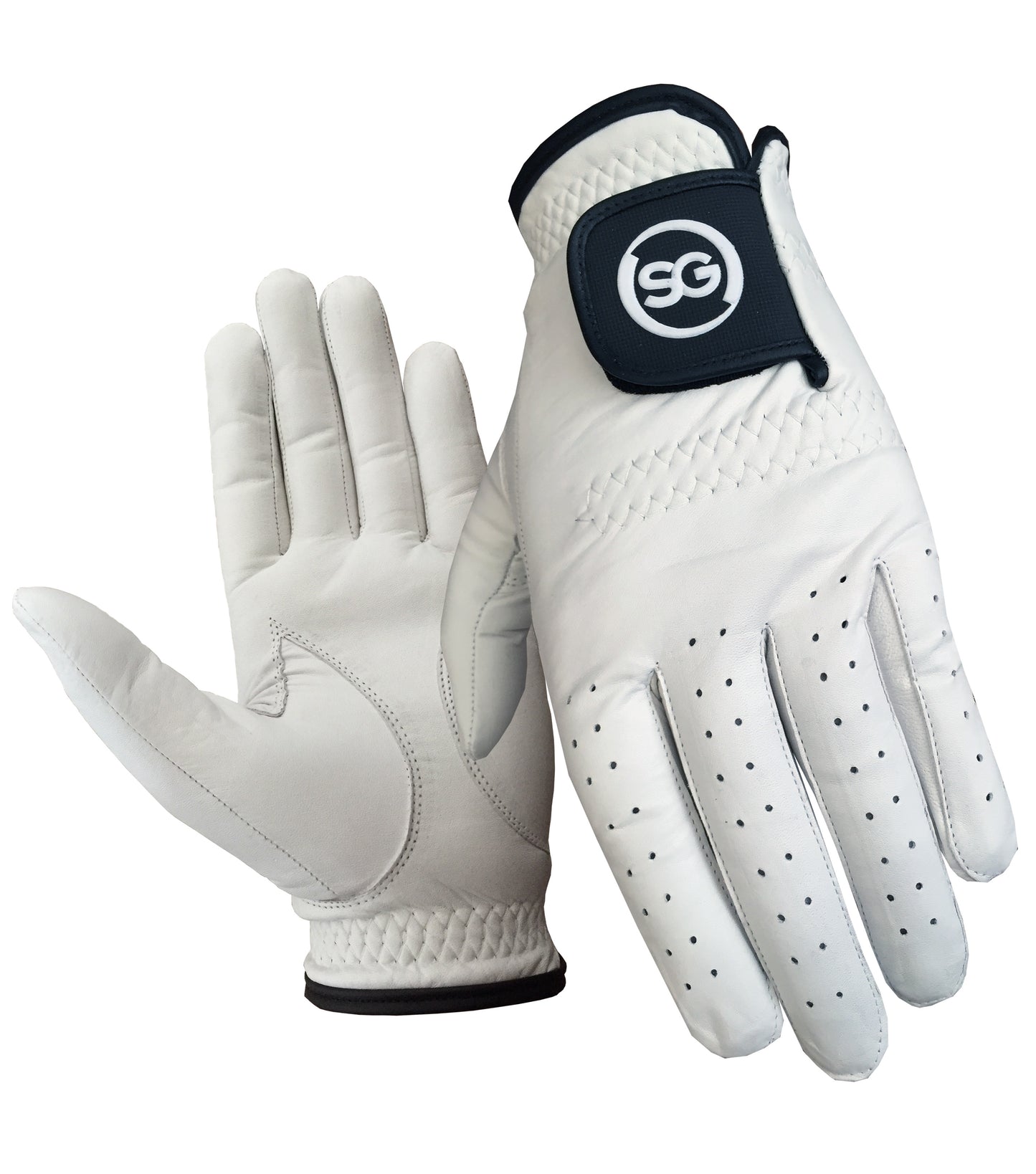 SG Men White 100% Cabretta Leather Golf Gloves for both and Right handed Golfers - Premium Quality