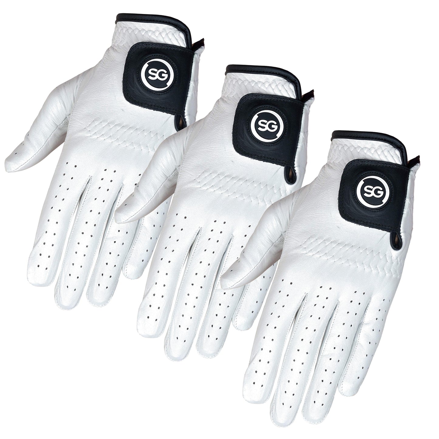 SG Men White 100% Cabretta Leather Golf Gloves for both and Right handed Golfers - Premium Quality