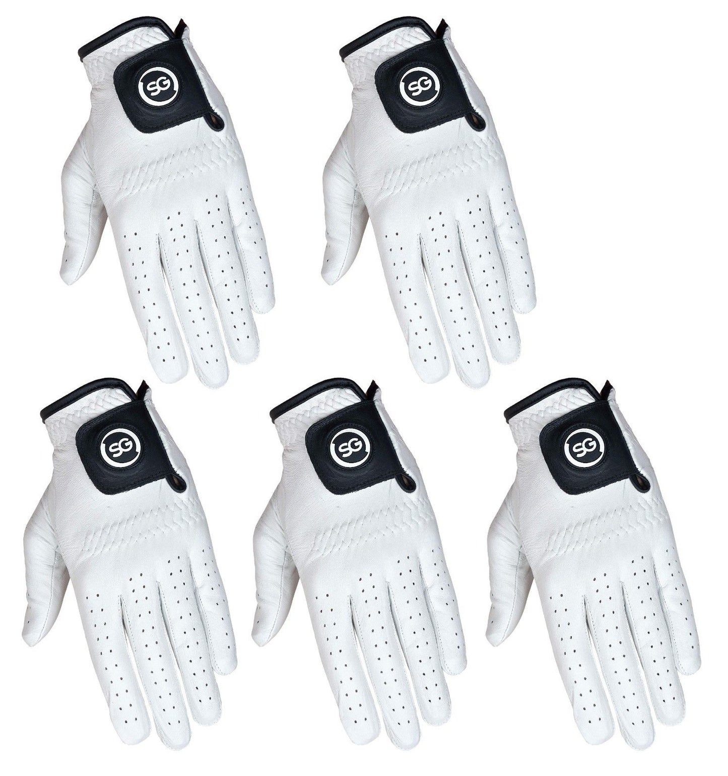 SG Men White 100% Cabretta Leather Golf Gloves for both and Right handed Golfers - Premium Quality