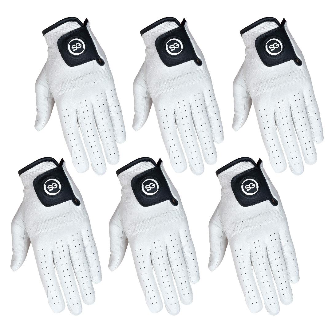 SG Men White 100% Cabretta Leather Golf Gloves for both and Right handed Golfers - Premium Quality