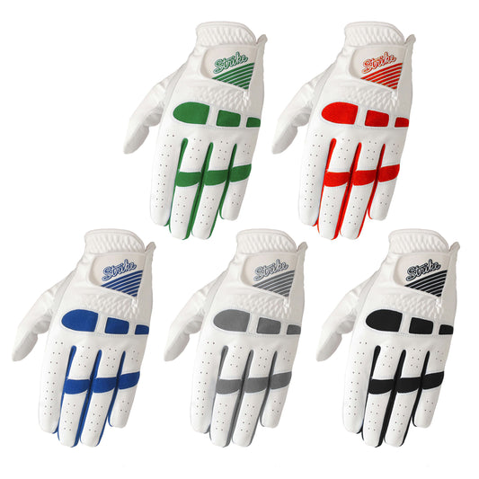 Men Golf Gloves Cabretta Leather Palm + Patch and thumb  - Better Grip - Flexible Hand Movement – Adjustable Velcro - 5 Color Multi pack