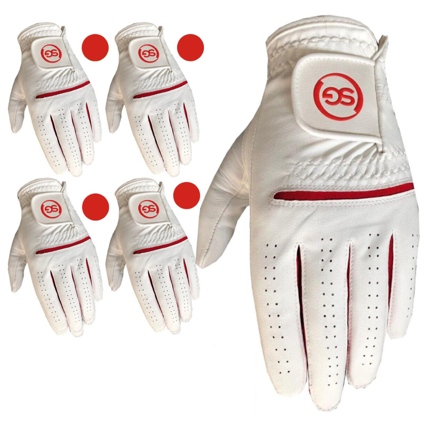 SG Men Red/White All weather Golf Gloves Cabretta leather palm patch and Thumb