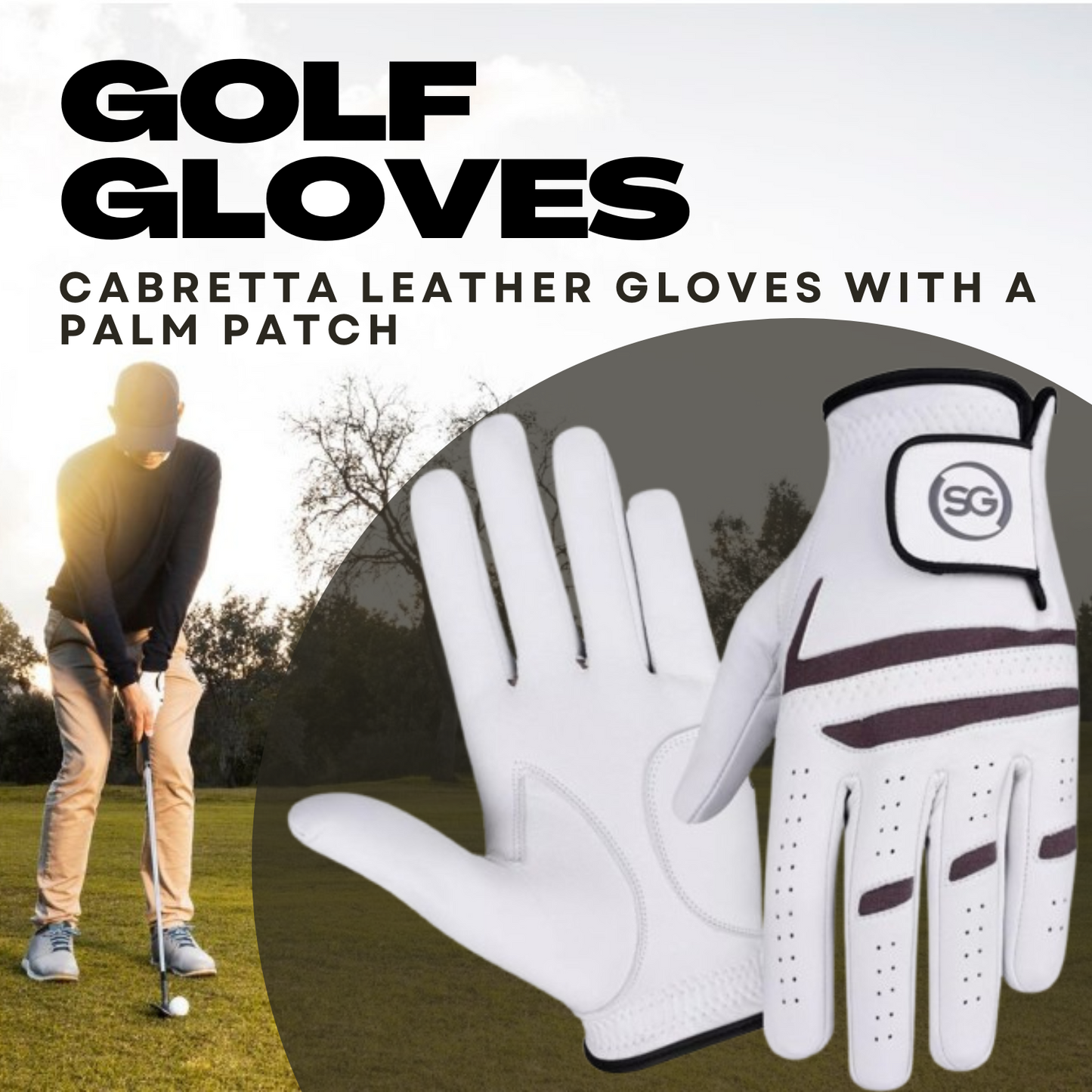 SG Herren Grau/Weiß Cabretta Leder Golfhandschuhe Premium Qualität