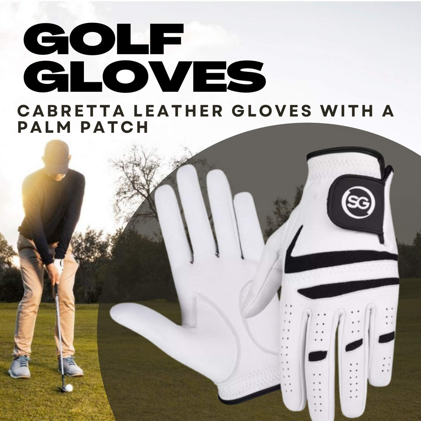 SG Herren Schwarz/Weiß Cabretta Leder Golfhandschuhe Premium Qualität