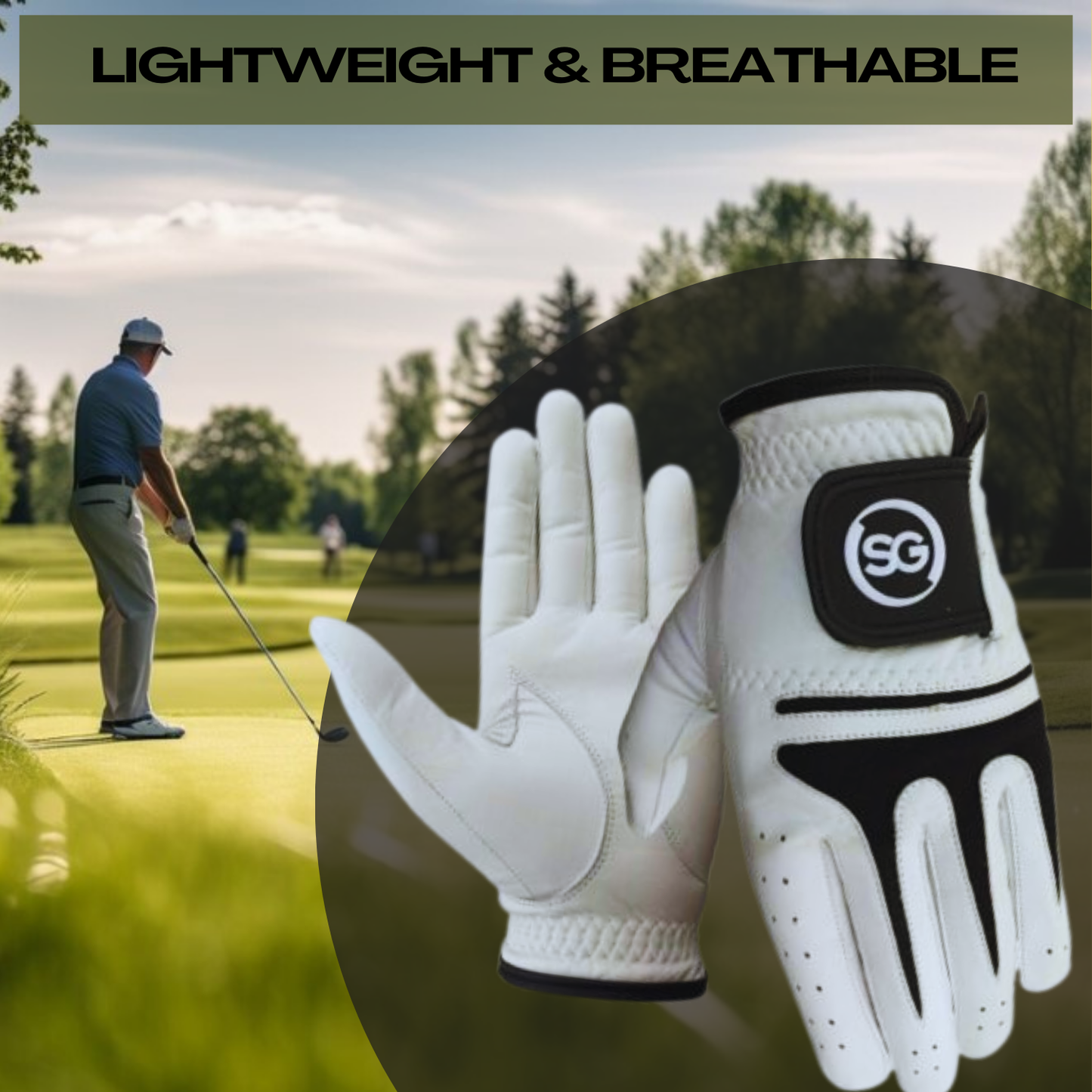 06028 - SG Men White & Black AAA Cabretta Leather Golf Gloves Premium Quality