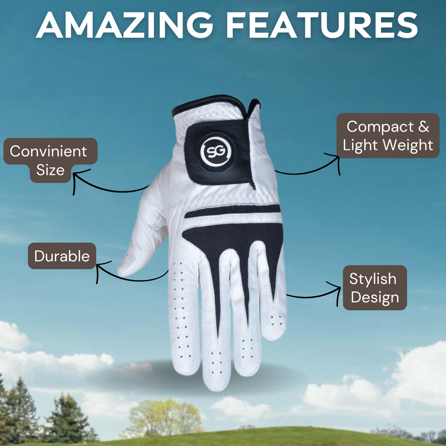 06028 - SG Men White & Black AAA Cabretta Leather Golf Gloves Premium Quality