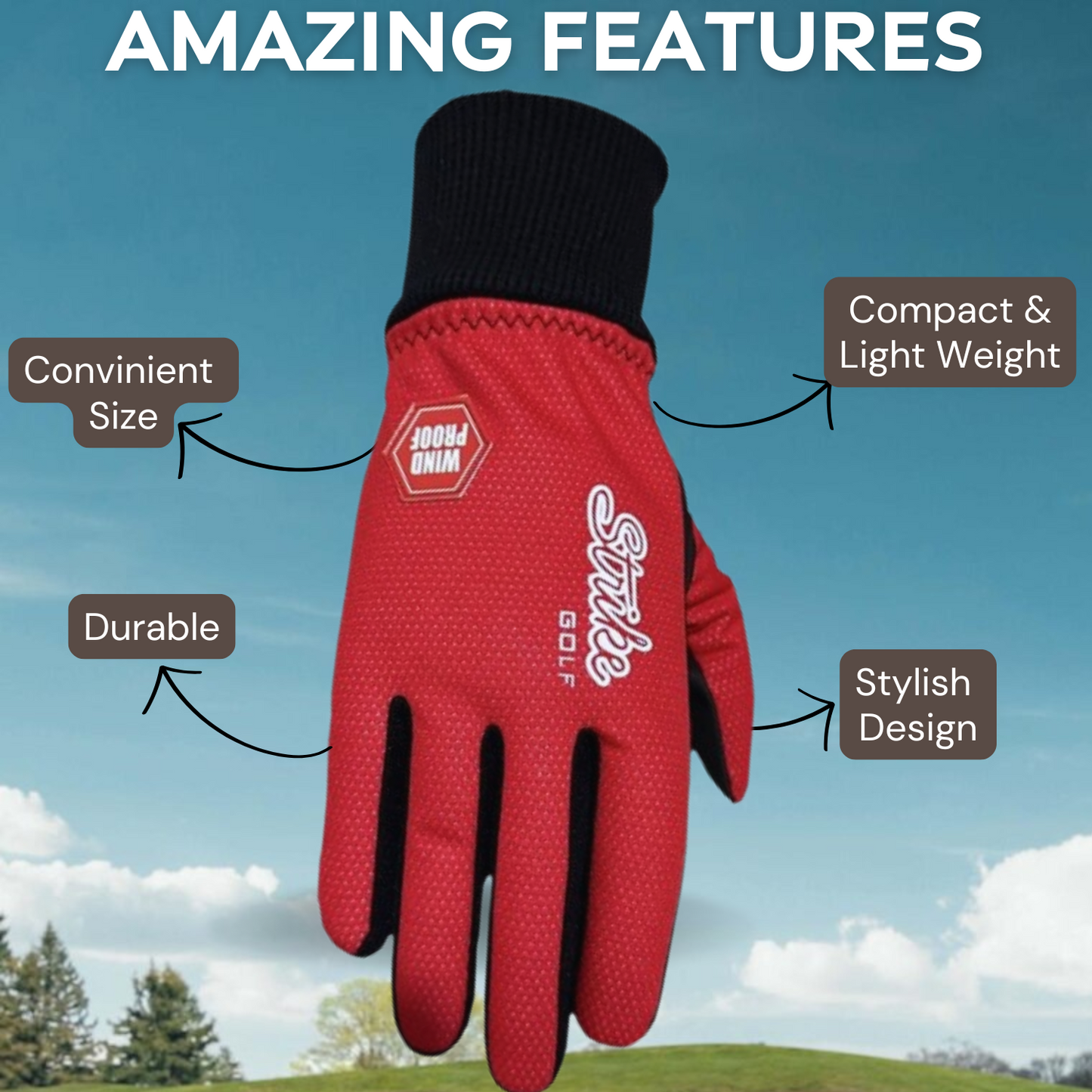 SG Men Red Winter golf gloves thermal windproof fleece lined water resistant