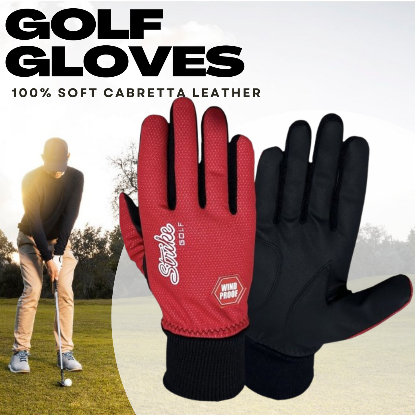 SG Men Red Winter golf gloves thermal windproof fleece lined water resistant
