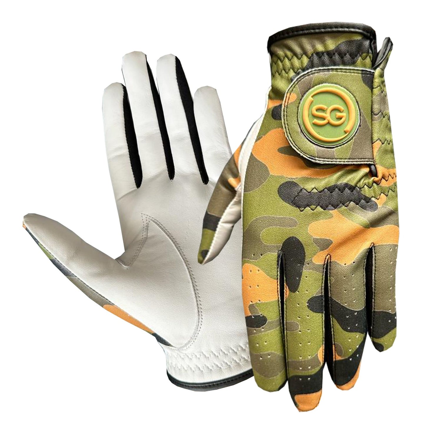 SG Herren Green Camo Golfhandschuhe Cabretta Leder Handfläche + Patch und Daumen