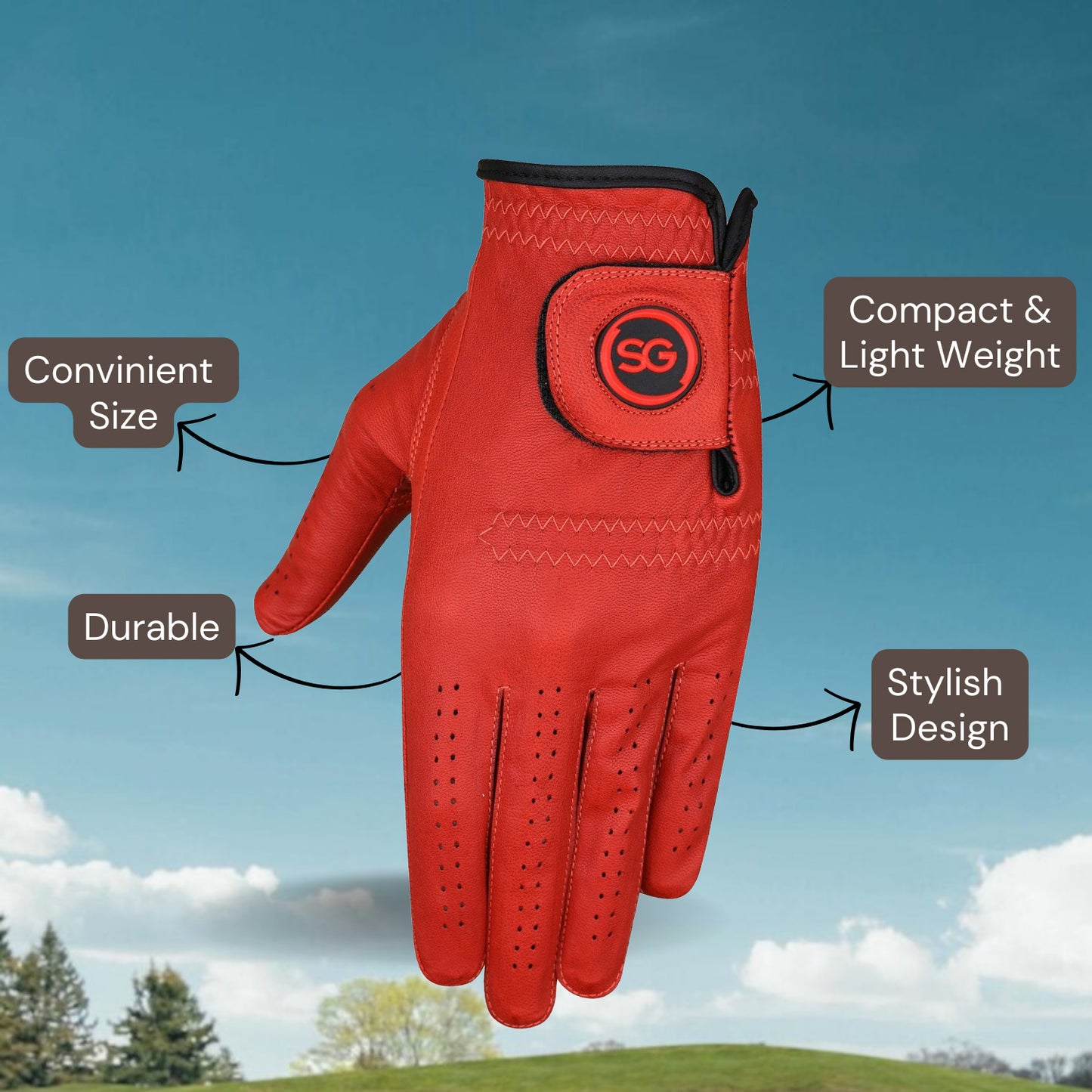 SG Men Red Cabretta Leather Golf Gloves Premium quality Leather for both Left and Right handed Golfers