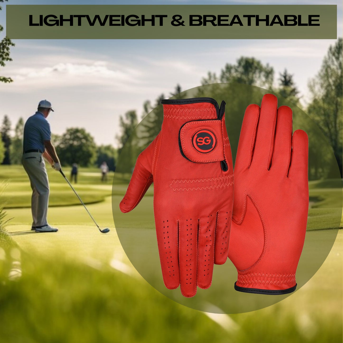 SG Men Red Cabretta Leather Golf Gloves Premium quality Leather for both Left and Right handed Golfers