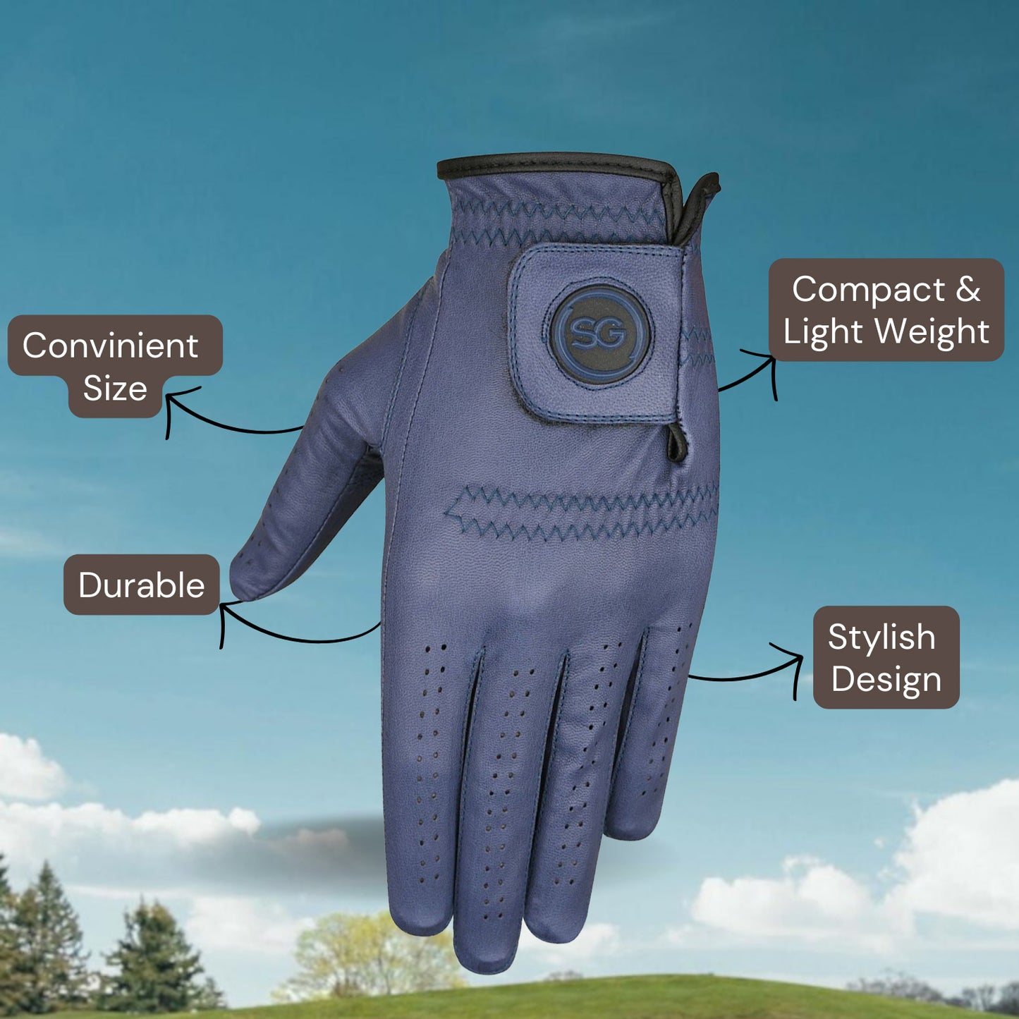 SG Men Blue Cabretta Leather Golf Gloves Premium quality Leather for both Left and Right handed Golfers