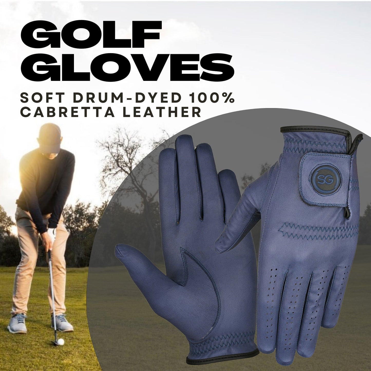 SG Men Blue Cabretta Leather Golf Gloves Premium quality Leather for both Left and Right handed Golfers