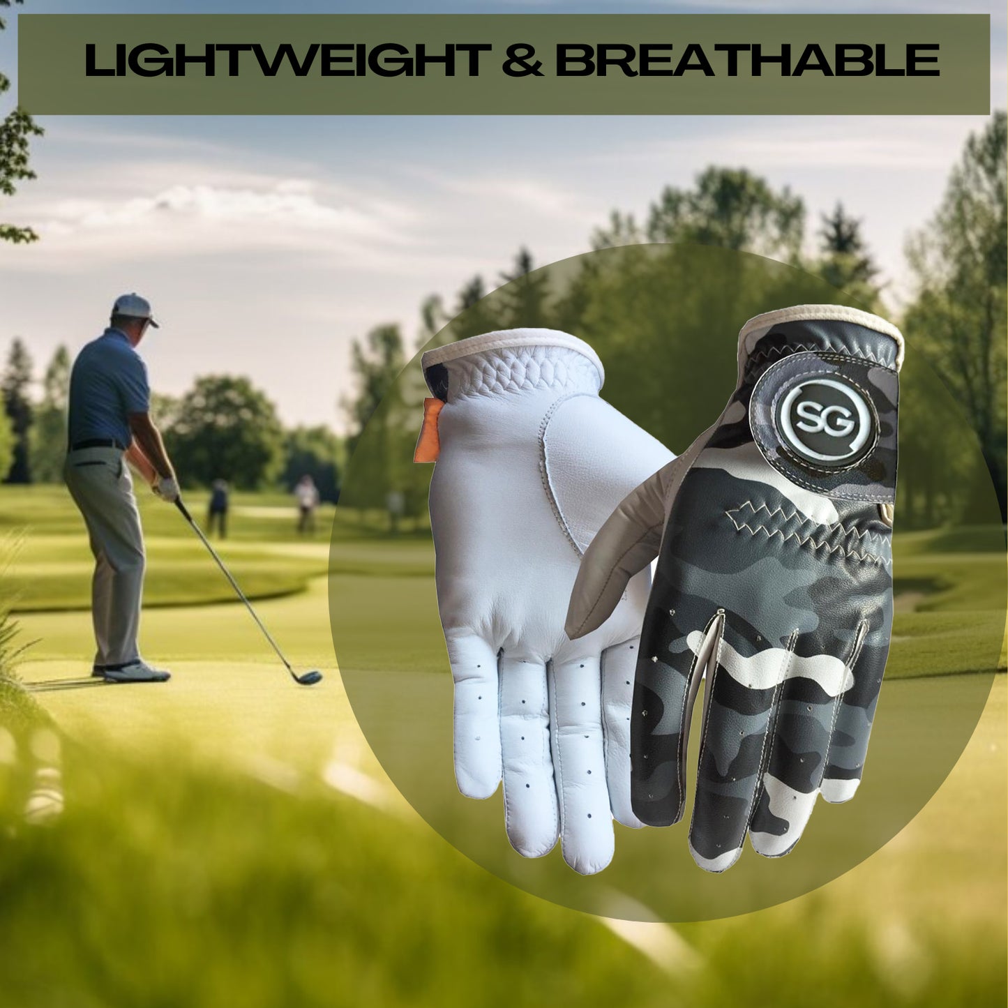 SG Men Grey / White Golf gloves Cabretta Leather Palm + Patch and thumb