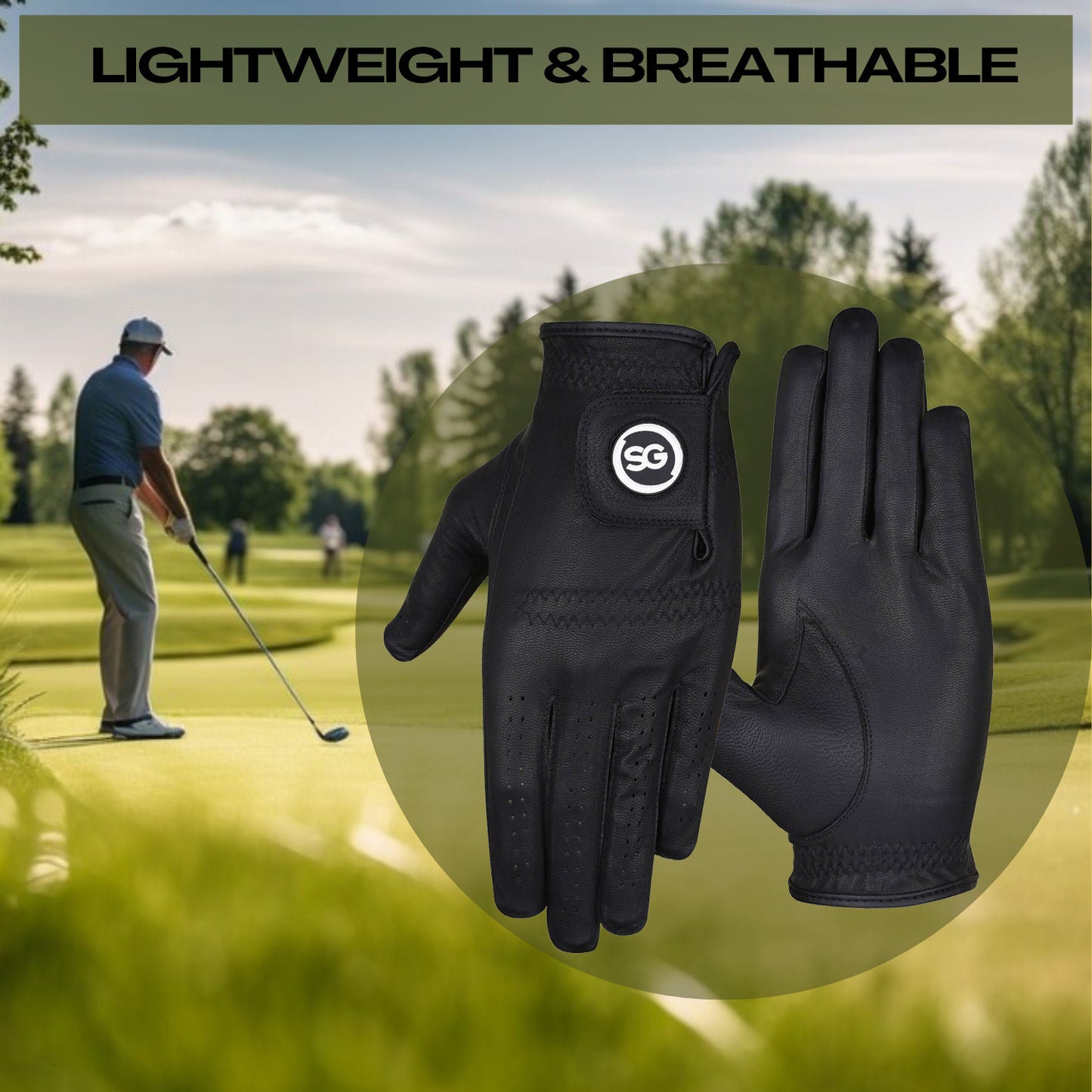 Guanti da golf SG Men Black Cabretta Leather Pelle di prima qualità per golfisti sia mancini che destri