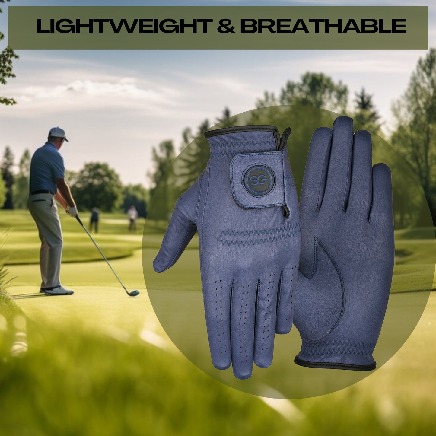 SG Men Blue Cabretta Leather Golf Gloves Premium quality Leather for both Left and Right handed Golfers