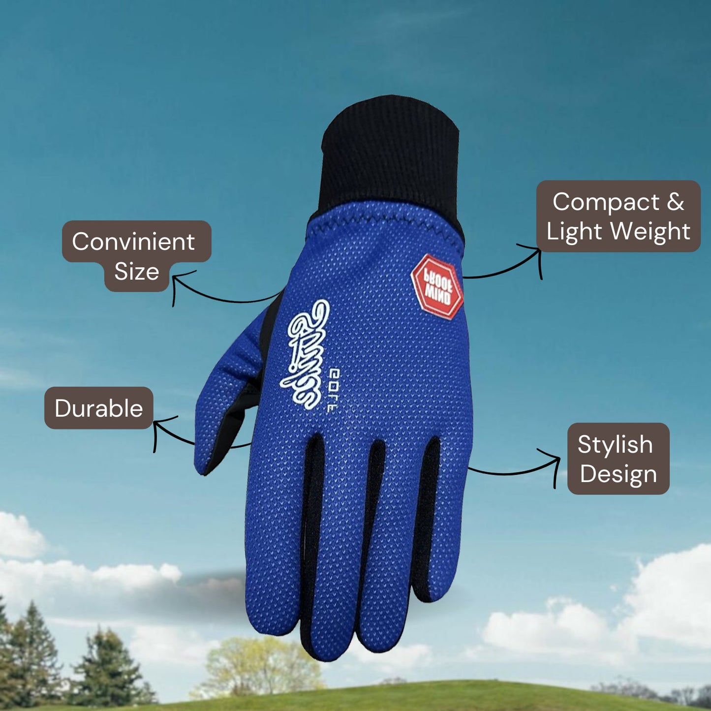 SG Men Blue Winter golf gloves thermal windproof fleece lined water resistant