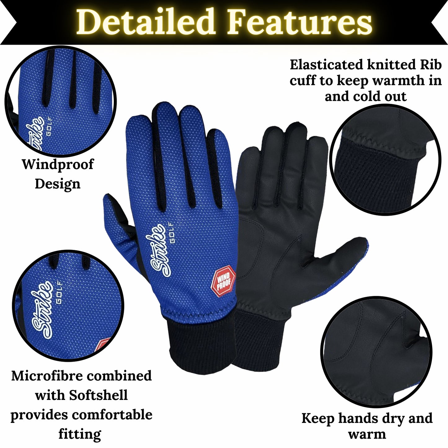 SG Men Blue Winter golf gloves thermal windproof fleece lined water resistant